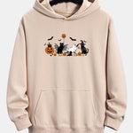 Halloween Pumpkin Black Cat Print Relax Fit Hoodie