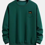 Pocket Black Cat Print Relax Fit Sweatshirt