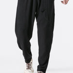 Detachable Belt Relax Fit Linen And Cotton Blend Harem Pants