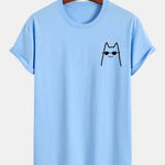 Regular Fit Cat With Sunglasses Print Cotton T-Shirt