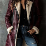 Women's Vintage Burgundy Lambskin Faux Leather Coat