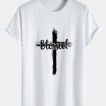 Blessed Cross Print Cotton Arc Hem T-Shirt