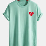 Regular Fit Heart Smiley Face Print Cotton T-Shirt