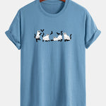 Regular Fit Black Cat Ghost Print Cotton T-Shirt