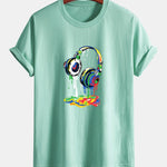 Regular Fit Dissolving Headphones Print Cotton T-Shirt