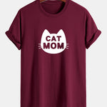 Regular Fit Cat Mom Print Cotton T-Shirt