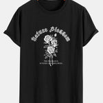 Gothic Style Rose Print Cotton Arc Hem T-Shirt