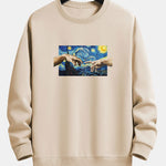 Hand Oil Painting Style Print Relax Fit Sweatshirt