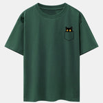 Pocket Black Cat Print Drop Shoulder Oversize T-Shirt