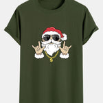 Hip Hop Santa Print Cotton Arc Hem T-Shirt