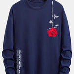 Long Sleeve Rose Slogan Print Cotton T-Shirt