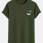 Evil Face Print Cotton Arc Hem T-Shirt