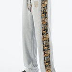 Bear Print Patchwork Straight Leg Pants