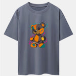 Tattered Bear Print Drop Shoulder Oversize T-Shirt
