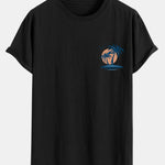 Palm Tree Seagull Print Cotton Arc Hem T-Shirt