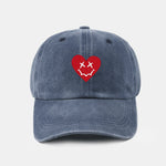 Heart-Shaped Smiley Face Pattern Classic Retro Washed Distressed Cotton Baseball Cap
