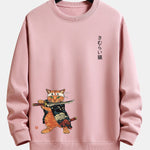 Samurai Warrior Cat Print Relax Fit Sweatshirt