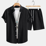 Checkerboard Texture Button Up Shirt & Drawstring Shorts