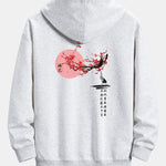 Plum Blossom And Crane Back Print Relax Fit Hoodie