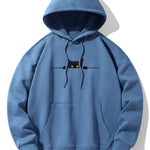 Black Cat Print Drop Shoulder Relaxed Hoodie