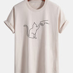Regular Fit Fist Bump Cat Print Cotton T-Shirt