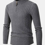 Braided Mock Neck Quarter Zip Sweater