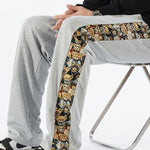 Bear Print Patchwork Straight Leg Pants