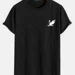 Soaring Eagle Print Cotton Arc Hem T-Shirt