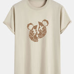 Geometric Bear Print Cotton Arc Hem T-Shirt