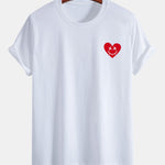 Regular Fit Heart Smiley Face Print Cotton T-Shirt