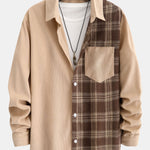 Plaid Corduroy Patchwork Button Up Shirt & Corduroy Jogger Pants