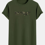 Camouflage Respect Print Cotton Arc Hem T-Shirt
