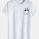 Pocket Panda Print Cotton Arc Hem T-Shirt