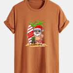 Regular Fit Summer Beach Santa Print Cotton T-Shirt