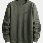 Letter Print Suede Crew Neck Sweatshirt