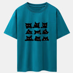 Black Cat Staring Print Drop Shoulder Oversize T-Shirt