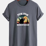 Regular Fit PEW PEW MADAFAKAS Black Cat Print Cotton T-Shirt