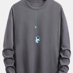 Long Sleeve Astronaut On A Rope Print Cotton T-Shirt
