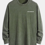 Los Angeles Print Relax Fit Long Sleeve Washed Distressed T-Shirt