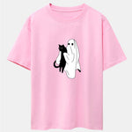 Ghost Black Cat Print Drop Shoulder Oversize T-Shirt