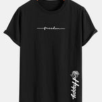 Rose With Slogan Print Cotton Arc Hem T-Shirt