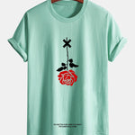 Regular Fit Inverted Rose Slogan Print Cotton T-Shirt