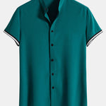Muscle Fit Stripe Threaded Cuff Stand Collar Shirt