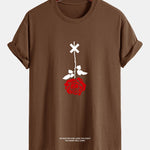 Regular Fit Inverted Rose Slogan Print Cotton T-Shirt