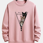 Zipper Cat Print Relax Fit Sweatshirt