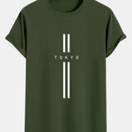 Stripe Tokyo Print Cotton Arc Hem T-Shirt