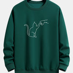 Fist Bump Cat Print Relax Fit Sweatshirt