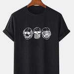 Three Wise Skulls Print T-Shirt