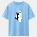 Ghost Black Cat Print Drop Shoulder Oversize T-Shirt