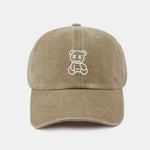 Neutral Casual Washed Cotton Sun Shading Baseball Cap With Teddy Bear Pattern